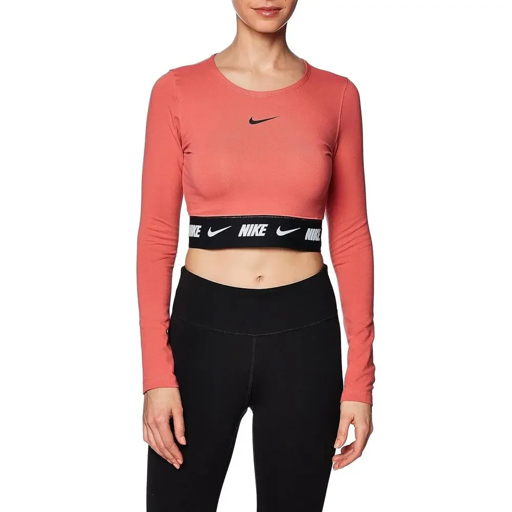 Nike Crop Top Long-Sleeve T-Shirt Adobe Pink Black Small